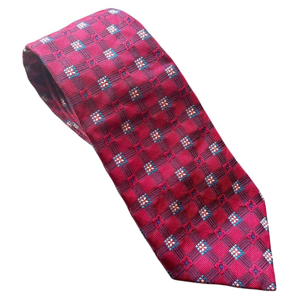 CANALI‎ Men's Red Geometric Pattern Silk Necktie Classic Elegant Style